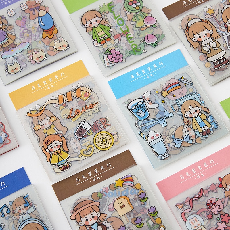 20 PCS PET Waterproof Durable Kawaii Multi-color Cartoon Stickers for Photo Album Notebook Planners