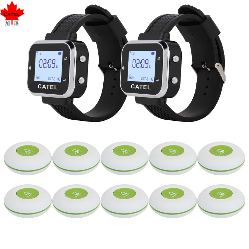 CATEL Waterproof Wireless Calling System 5 Call Button Transmitter 1 Watch Paging Pager Restaurant Waiter Service Bell Buzzer
