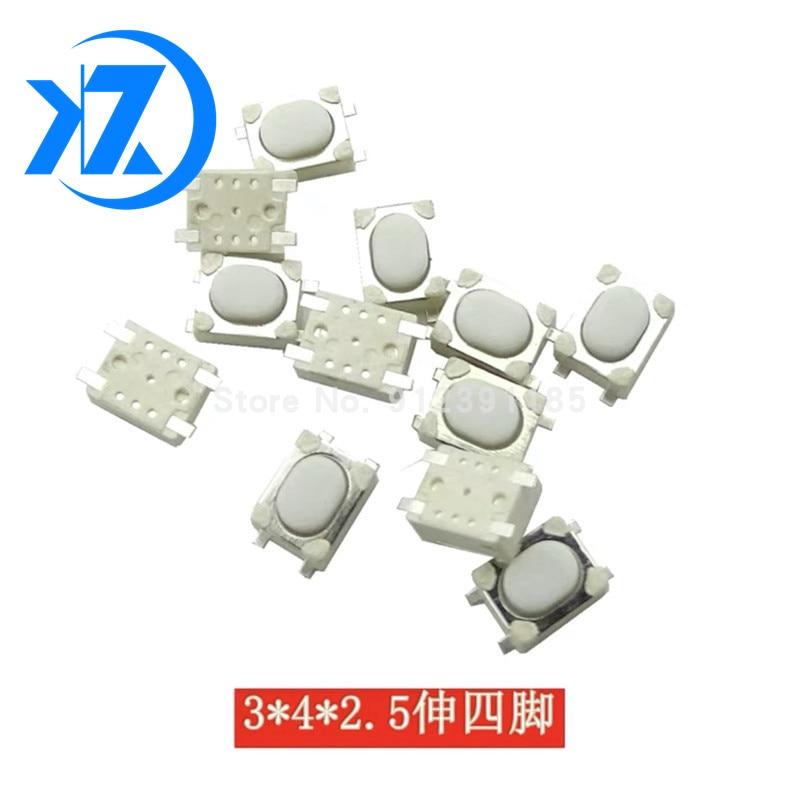 100pcs/lot Micro Button Tact Switch SMD 4Pin 3X4X2.5MM White Tactile Tact Push Button Micro Switch Momentary 3*4*2.5mm