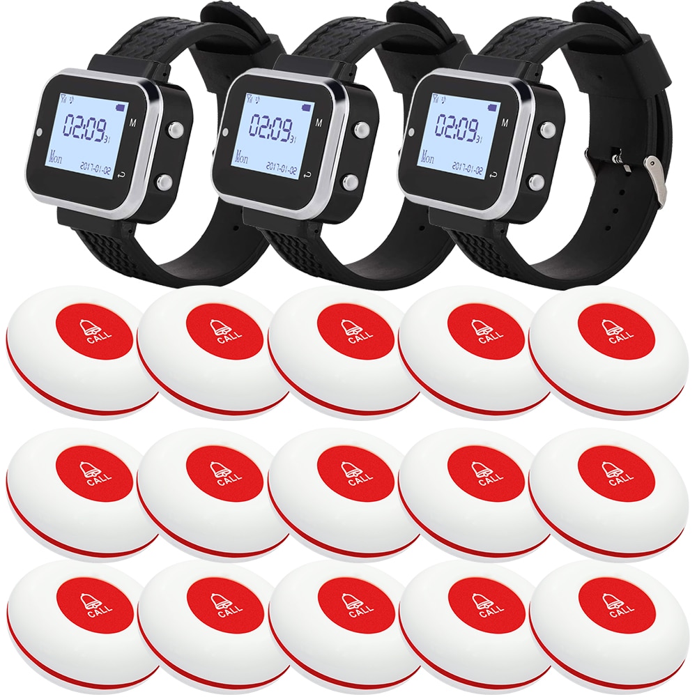 Wireless Calling System 3 Watches 15 Waterproof Emergency Call Button Restaurant Clinic Hospital Transmitter Bell Pager