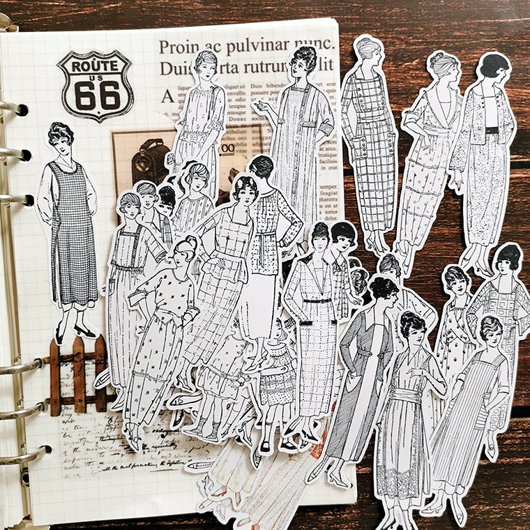 58pcs/lot Kawaii Stationery Stickers Black and white girl children's clothing Diary Planner Decorative Mobile Stickers