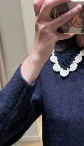 Women Knitted Pull Sweater Hollow out Peter pan Collar Long Sleeve Sweet 2021 Autumn Female Jumpers