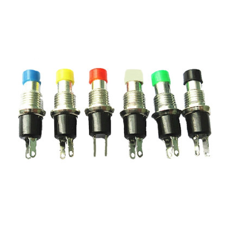 5pcs PBS-110 7mm Thread Multicolor 2 Pins Momentary Push Button Switch Non Lock Reset Switch red yellow green blue black white