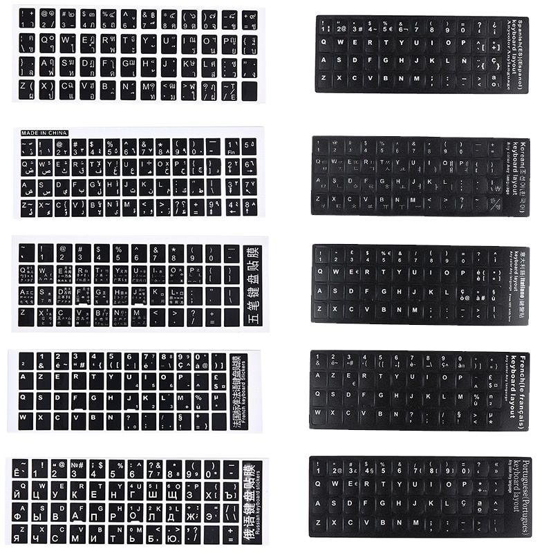 Russian French English Arabic Spanish Portuguese Hebrew Keyboard Stickers Letter Alphabet Layout Sticker For Laptop Desktop PC