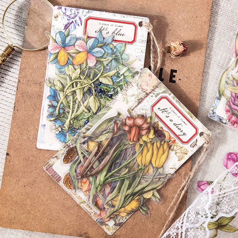 Dimi 30 Sheets A Piece of Flower Series Sticker Plant PET Adhesive Label DIY Small Cards Decor Kawaii Scrapbooking Accessories