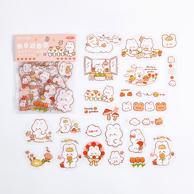 46 pcs /pack Sunny day Rabbit and Flowers Hand Account DIY PVC Journal Notebook Decorative Stickers