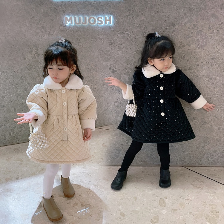 Girls Fashion Cotton Dress 2021 Autumn and Winter New Babys Thick Dress Jacket Children's Clothes
