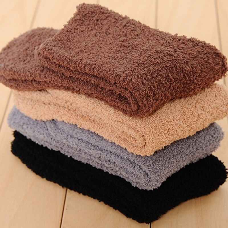 Men Thicken Socks Fashion Winter Warm Coral Fleece Fluffy Solid Color Sleep Male Bed Socks Calcetines