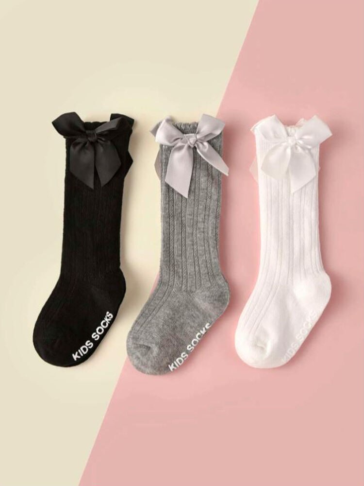 3pairs/lot Infant Baby Stockings Long Socks Girls Boys Unisex Bows Ruffle Non Skid Spanish Warm Cute High Sock with Grips