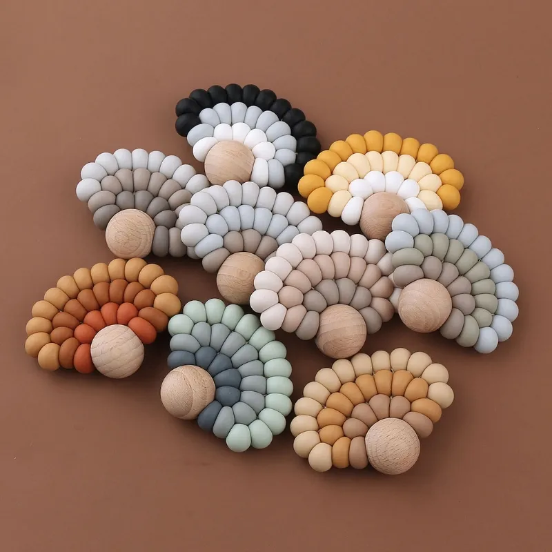 Baby Teether Wood Rring Rattle Food Grade Silicone Teether Baby Products DIY Crafts Teething Toys
