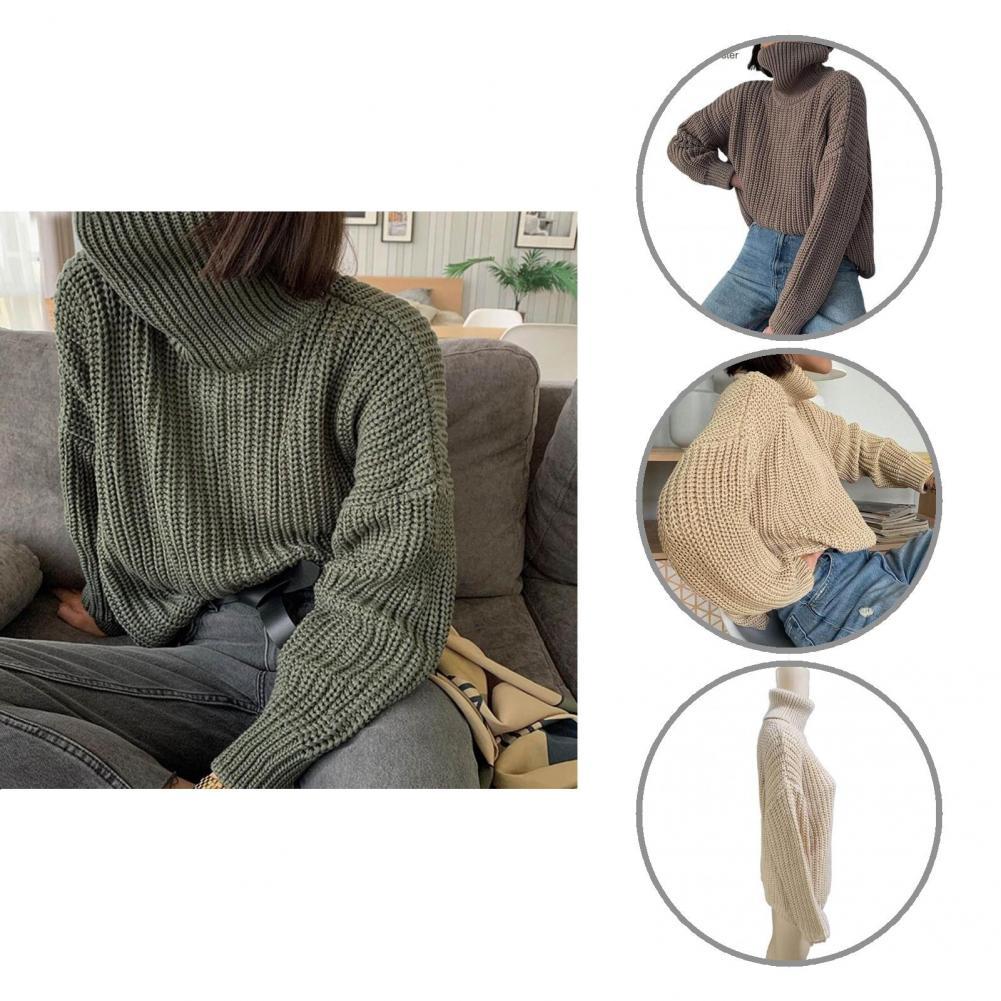 Loose Pullover Turtleneck Casual Solid Color Plain Weave Turtleneck Sweater