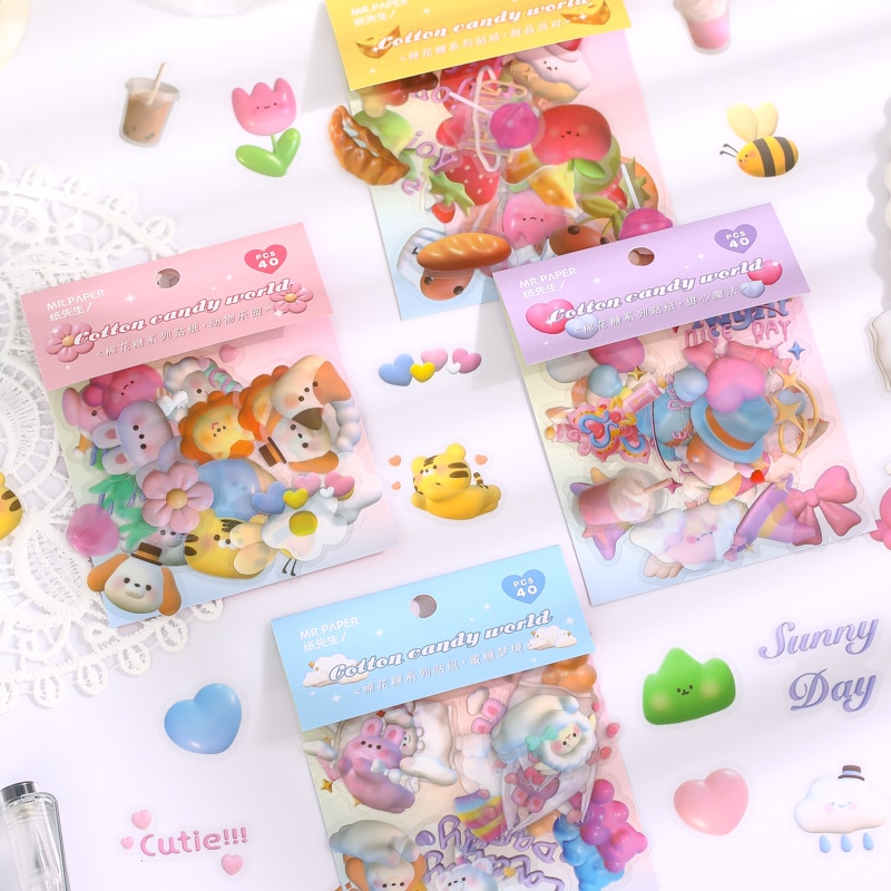 Mengtai 40pcs Cute 3D Animal Dessert Decorative Stickers Scrapbooking Label Diary Stationery Album Phone Journal Planner