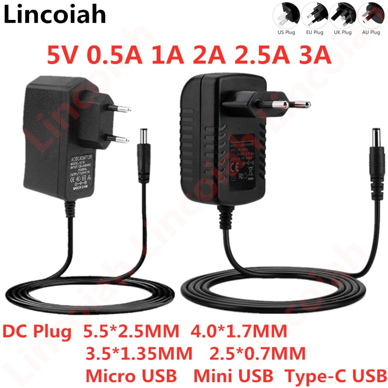 DC 5V 0.5A 1A 2A 2.5A 3A AC 100-240V Converter power Adapter 5 V Volt 1000MA Switch Power Supply Charger Mini Micro Type-C Usb