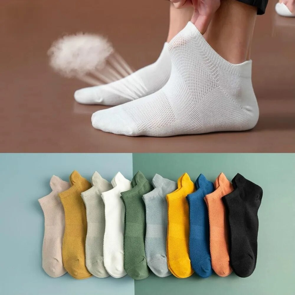 1 Pairs Men's Summer Breathable Socks Sports Socks Solid Color Boat Socks Comfort Cotton Ankle Socks Men White Black Sock