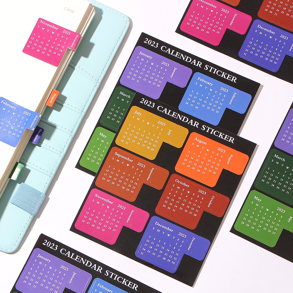 2023 New 1 Sheets Paper Calendar Notebook Index Label Sticker Calendar Sticker Organizer DIY Creative Stationery