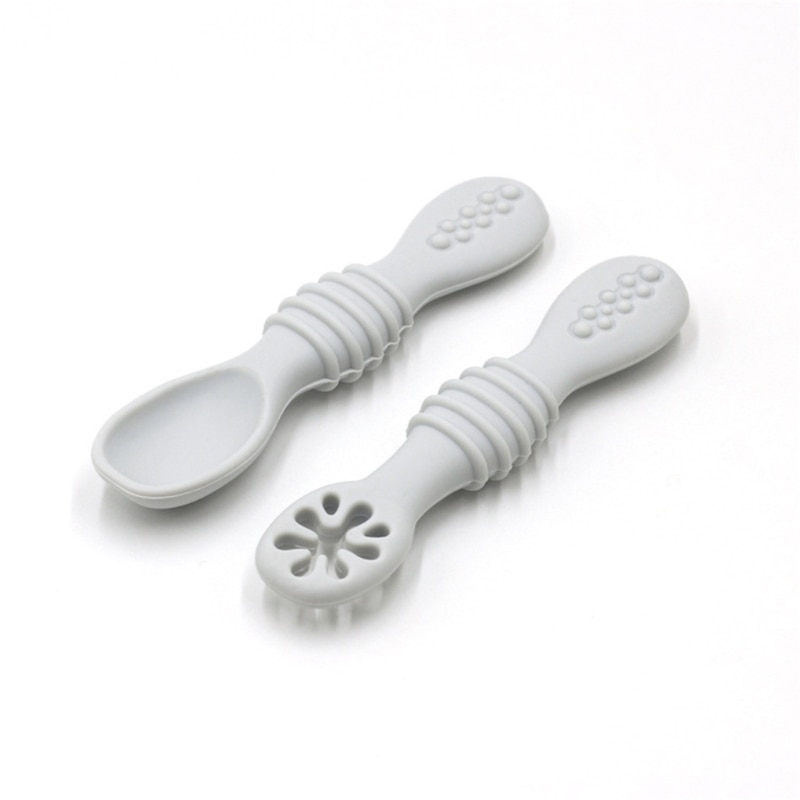 2 Pcs Newborn Toddler Tableware Baby Silicone Spoons Learning Feeding Scoop Training Utensils P31B