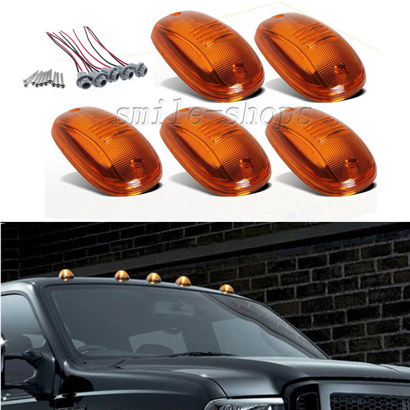 5Pcs Amber Cab Roof Marker Running Light Covers For 03-16 Dodge Ram 2500 3500