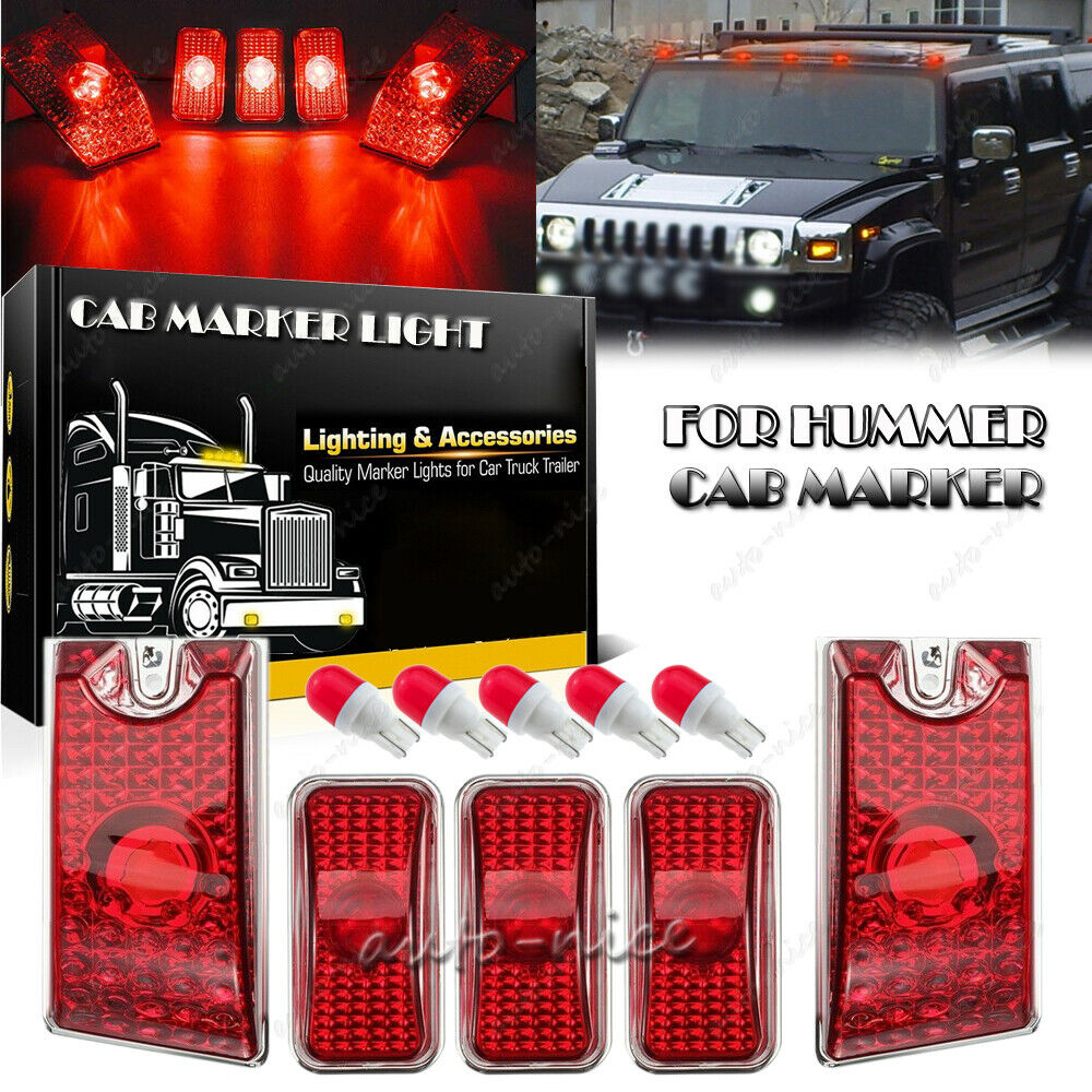Red Lens Rear Led Top Roof Cab Marker Lights For Hummer H2/H2 Sut 2003-2009 5Pcs