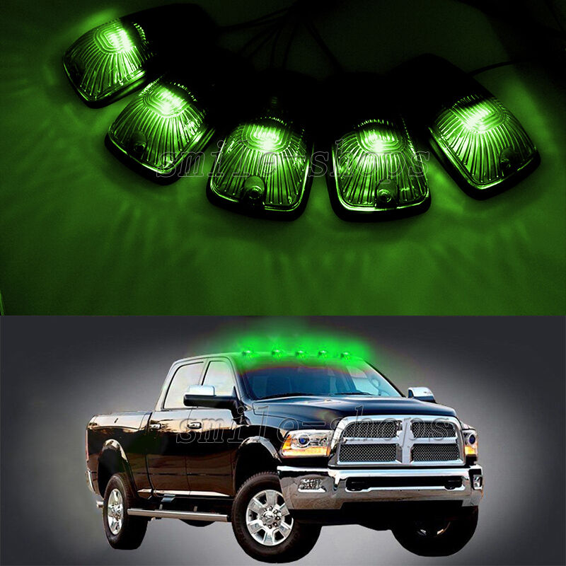 5Pcs Roof Light Cab Marker Smoke Covers+T10 Green Led Bulb For Chevrolet/Gmc C/K