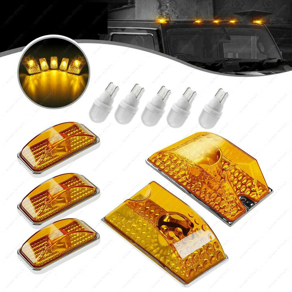 For 2003-2009 Hummer H2 5Pcs Amber Roof Clearance Top Marker Lights White Bulbs