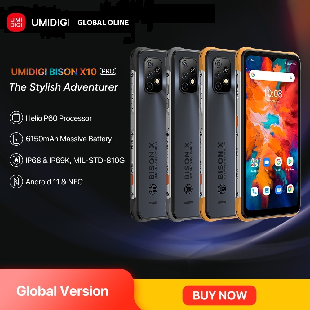UMIDIGI BISON X10 / X10 Pro Helio P60 Rugged Smartphone Global Version IP68 64GB 128GB NFC 20MP Triple Camera 6.53 "HD + 61