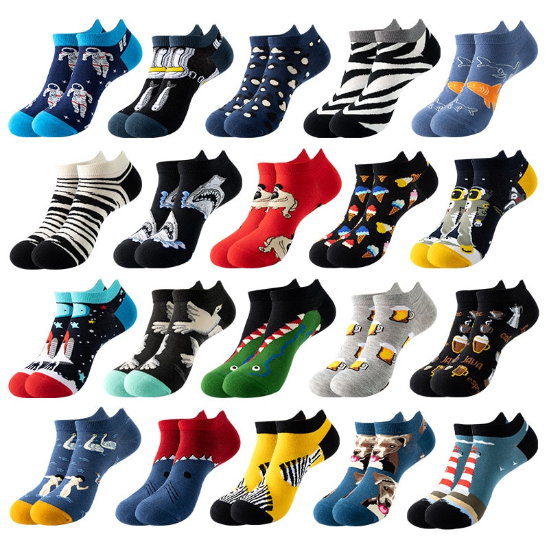 4pairs Funny animal Combed Cotton Fashion Hip Hop Man woman Oil Painting Socks Harajuku Skateboard outer space Happy love Socks