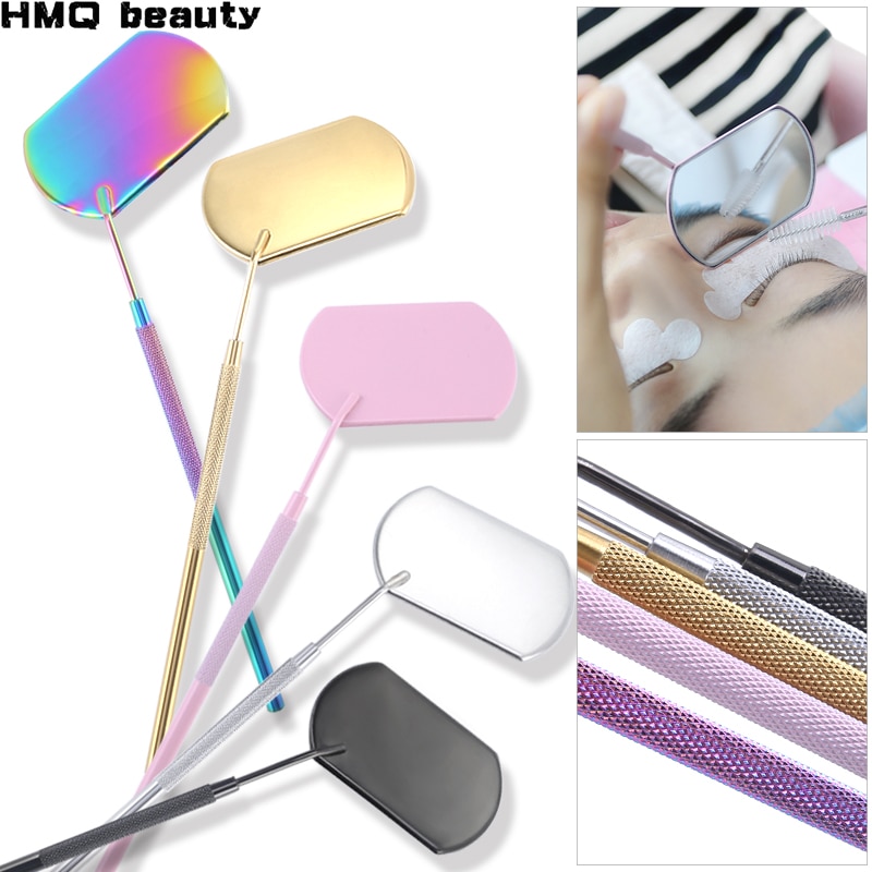 Multifunction Eyelash Mirror Stainless Steel Beauty Makeup Long Handle Mirror For Checking False Eyelash Extension Grafting Tool