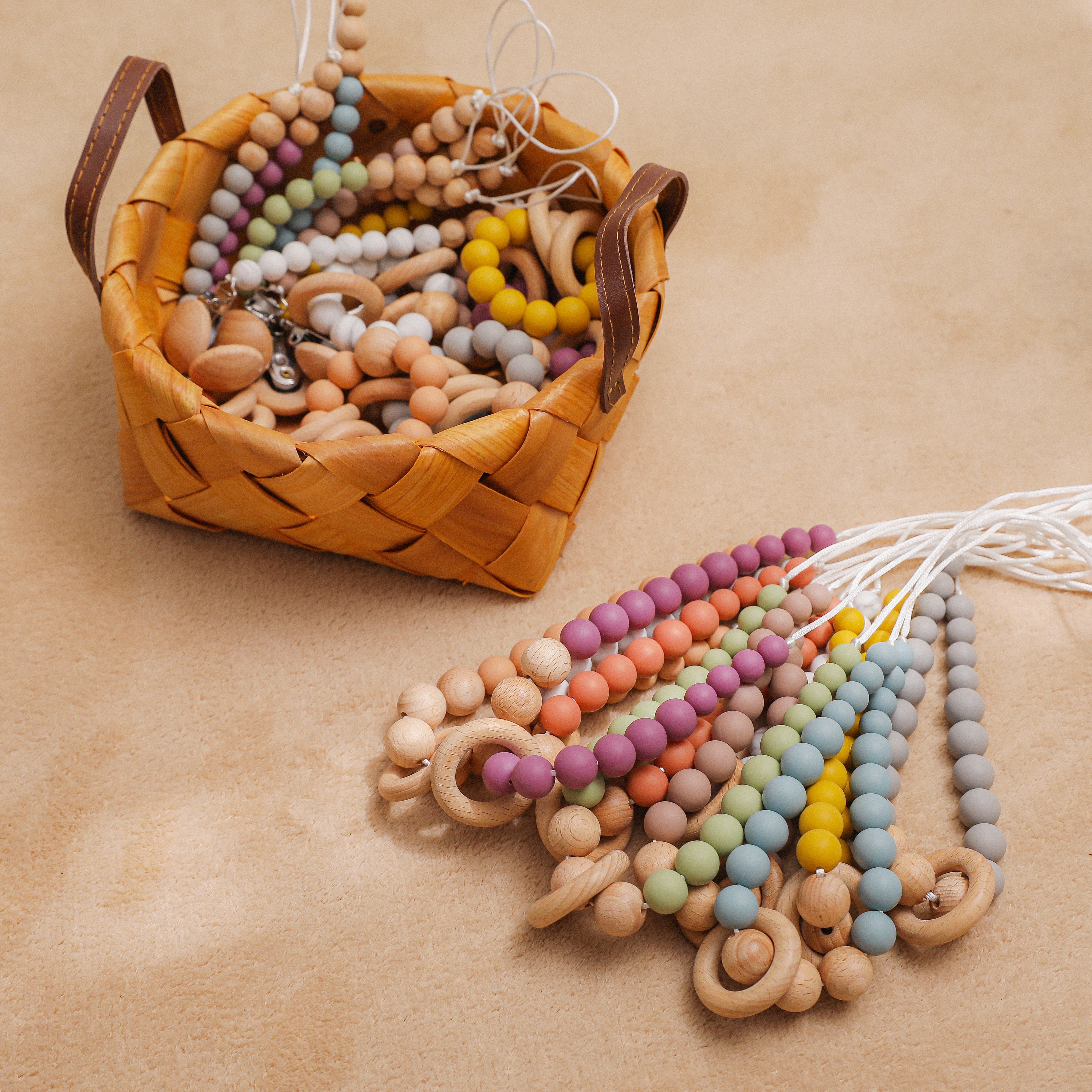 Let's Make Baby Teether Food Grade Silicone Beads Baby Goods Teething Toys Newborns Teething Pendant Babies Accessories set