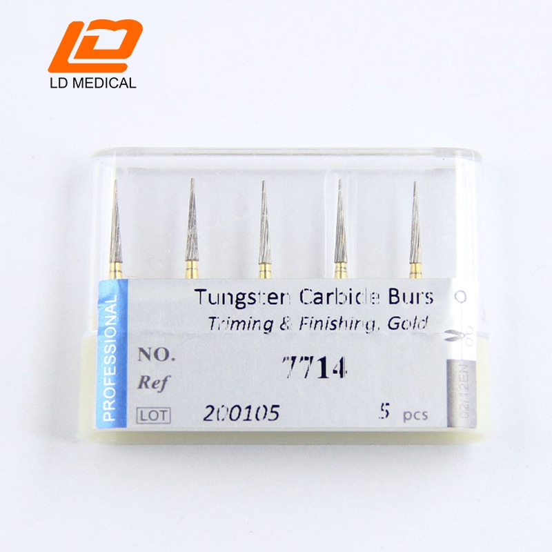 Dental Tungsten Carbide Burs FG 7714（172 009) High Speed FG Taper T ISO 072 Triming & Finishing Gold TC bur 8-12 Blades