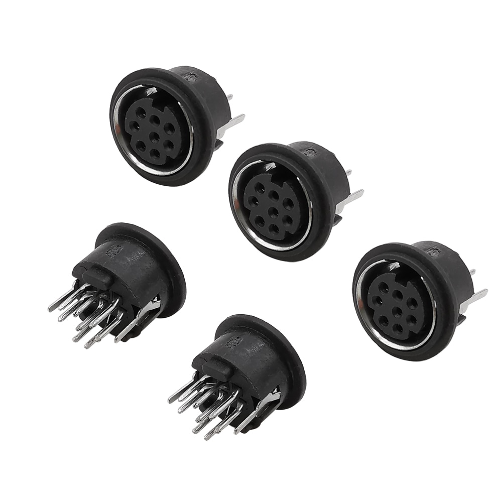 5Pcs 8 Pin Mini DIN Female Socket Connector 8Pin DIN PS2 Jack Mini Circular DIN Terminal Chassis Black