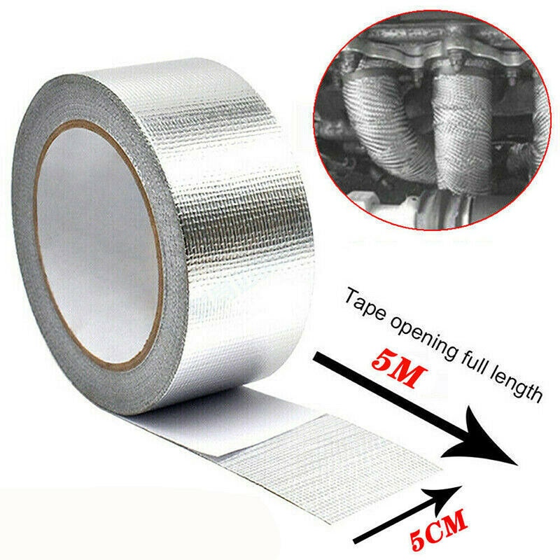 Exhaust Manifolds Titanium Heat Wrap Tape Thermal Wrap Aluminum Foil 5M*5cm Exhaust Pipe Insulation Tape & 6 Ties Zip Ties