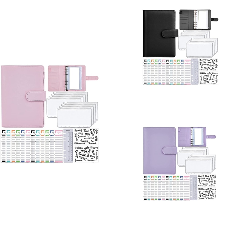 A6 Cash Envelopes Binder Wallet,PU Budget Planner Notebook for Cash Budgeting,Envelope Wallet,Savings Money Binder