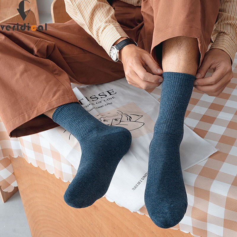 Organic Cotton Warm Socks For Men Boy Solid Compression Street Fashion Business Party Dress Long Harajuku Socks Sokken Brand