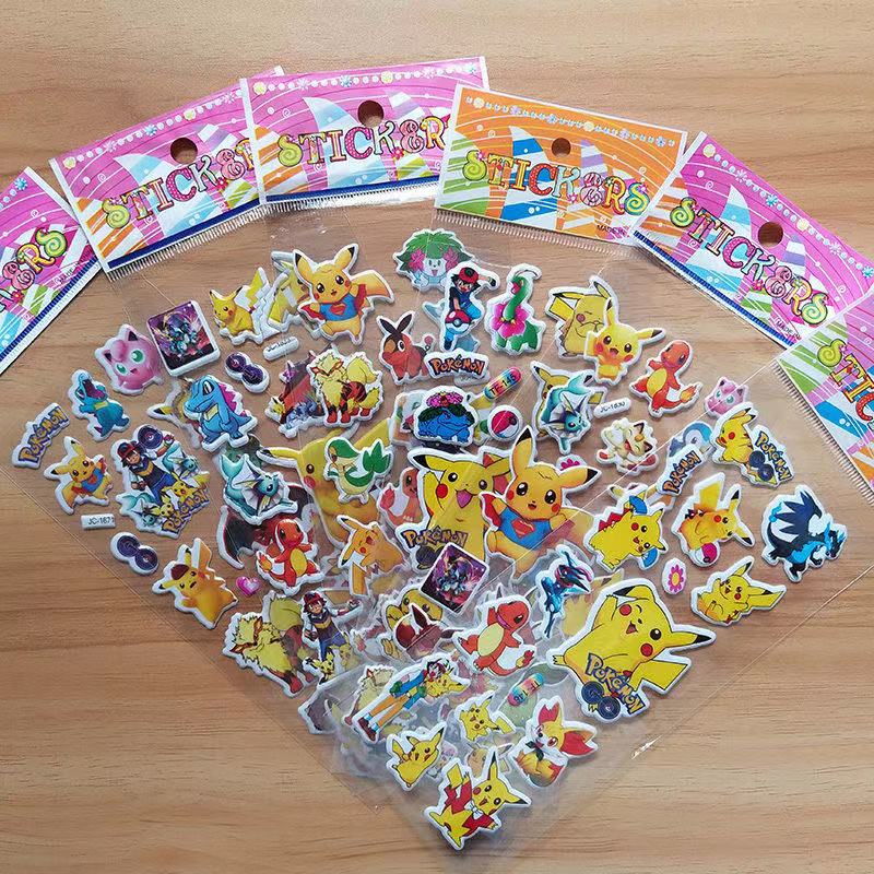 6 Different Sheets Kawaii 3D Puffy Bubble Stickers Anime Kids Toddler Toy Decals Classic Pokemon Cartoon Vinyl Sticker Aesthetic
