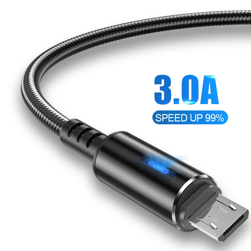 Micro USB Cable Fast Charging Universal 3A Microusb LED Lights For Xiaomi Huawei Samsung Android USB Phone Charger V8 Data Cable