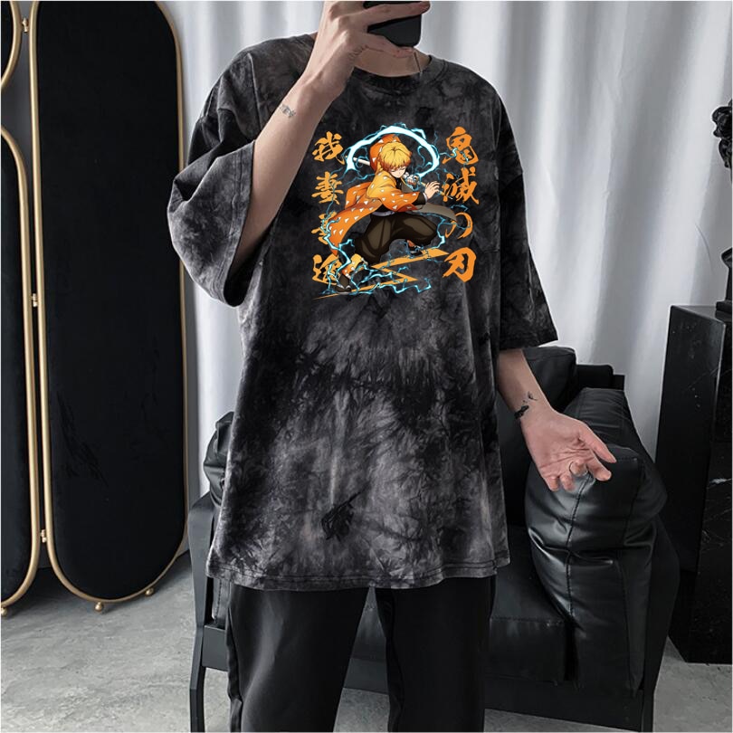 Zenitsu Print Tshirt Demon Slayer Tshirt Unisex Loose Short Sleeve Top