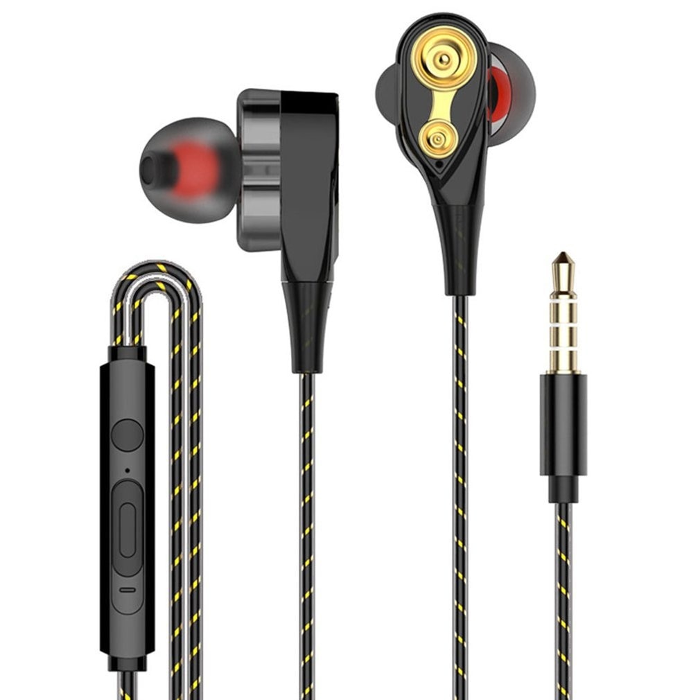 3.5mm Earphones With Microphone Dual Drive Stereo Wired Earphone In-Ear Sport Portable Headset In-Ear Single Speaker