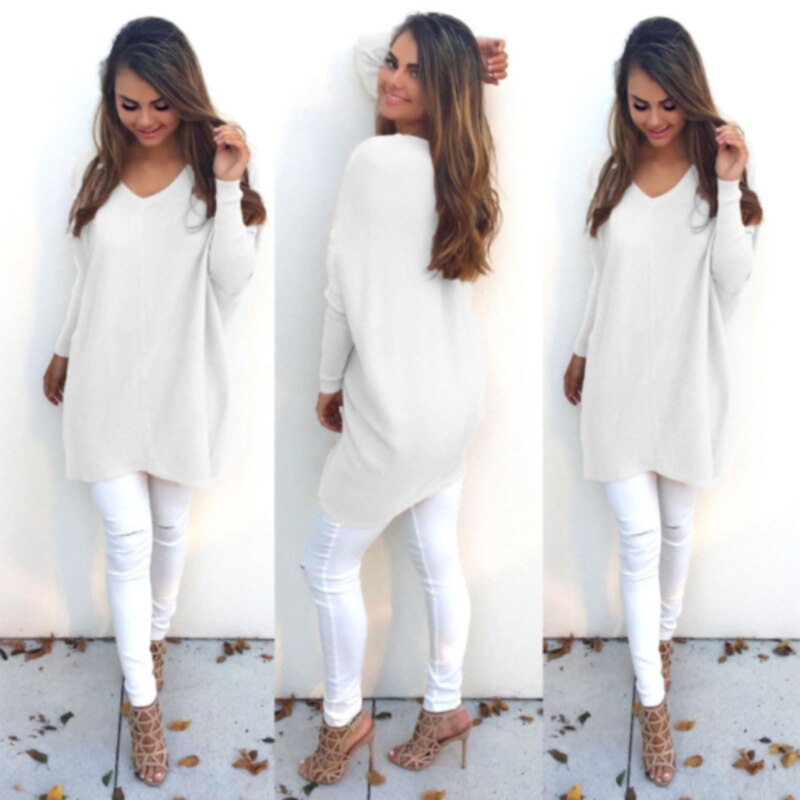 Fashion Sweater Women V Neck Long Sleeve Tunic Pullover Casual Loose Knitted Sweater Autumn Winter Casual Knitwear Oversized