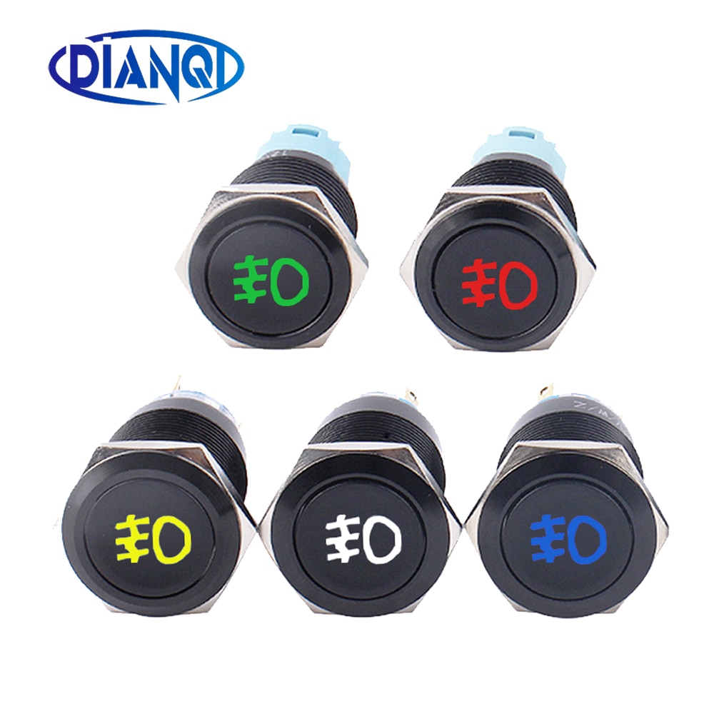 Fog lamp LED Momentary Fixation locking waterproof 16mm 19mm Metal Push Button Switch 3V 5V 12V 24V 220V symbol customized