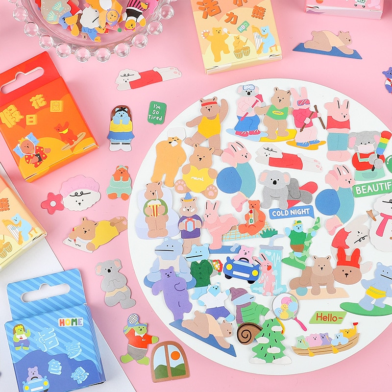 40 PCS Multi-color Cute Animals Cartoon Dream Life Stickers for DIY Projects Diary Scrapbook Decoration