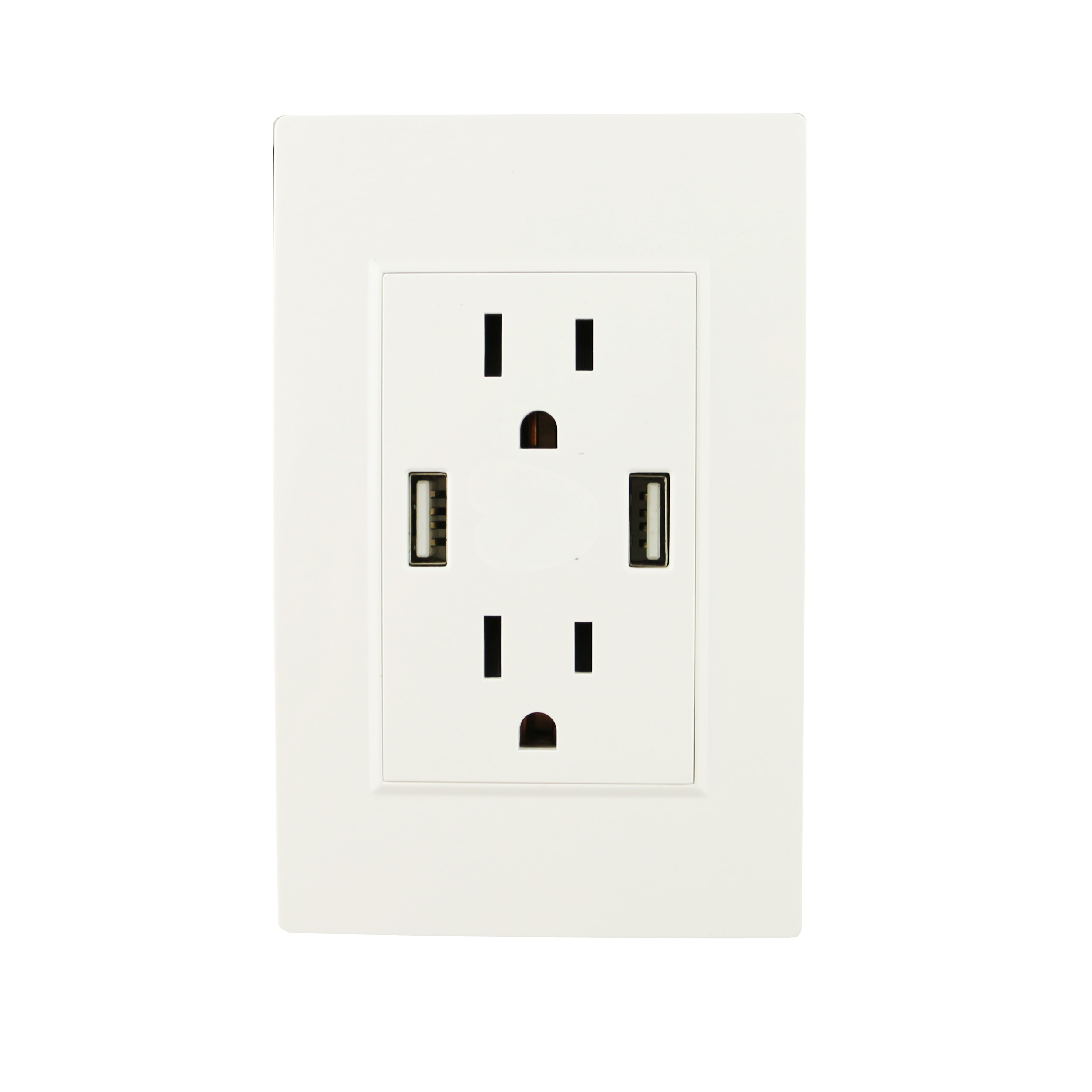 White 2 USB outlet power strip us plug， wall socket board American standard cell phone charging port adapter 15A socket panel