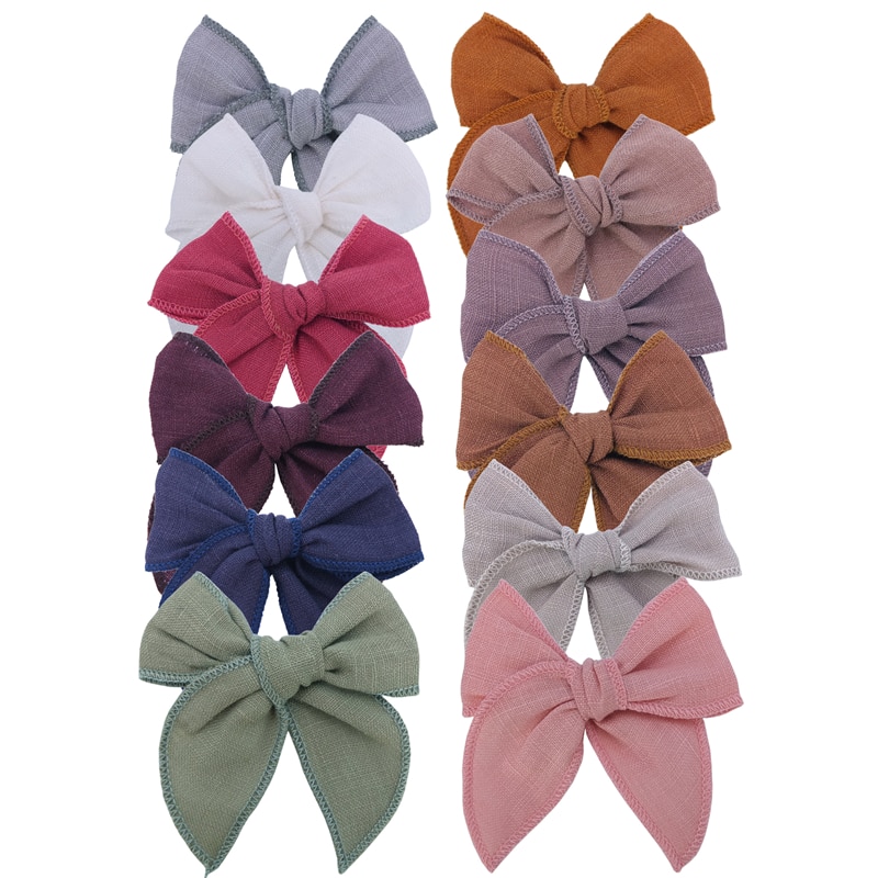 2 PCS Small Fable Bow Hair Clips for Toddler Baby Girls Cotton Linen Hair Bows Barrettes Kids Hairbow Accessories Hair Grips