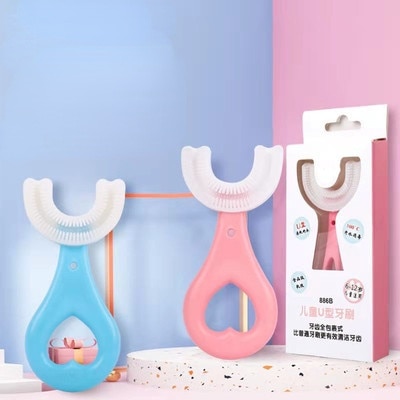 Kids Toothbrush U-Shape Infant Toothbrush with Handle Silicone Oral Care Cleaning Brush for Toddlers Ages 2-12
