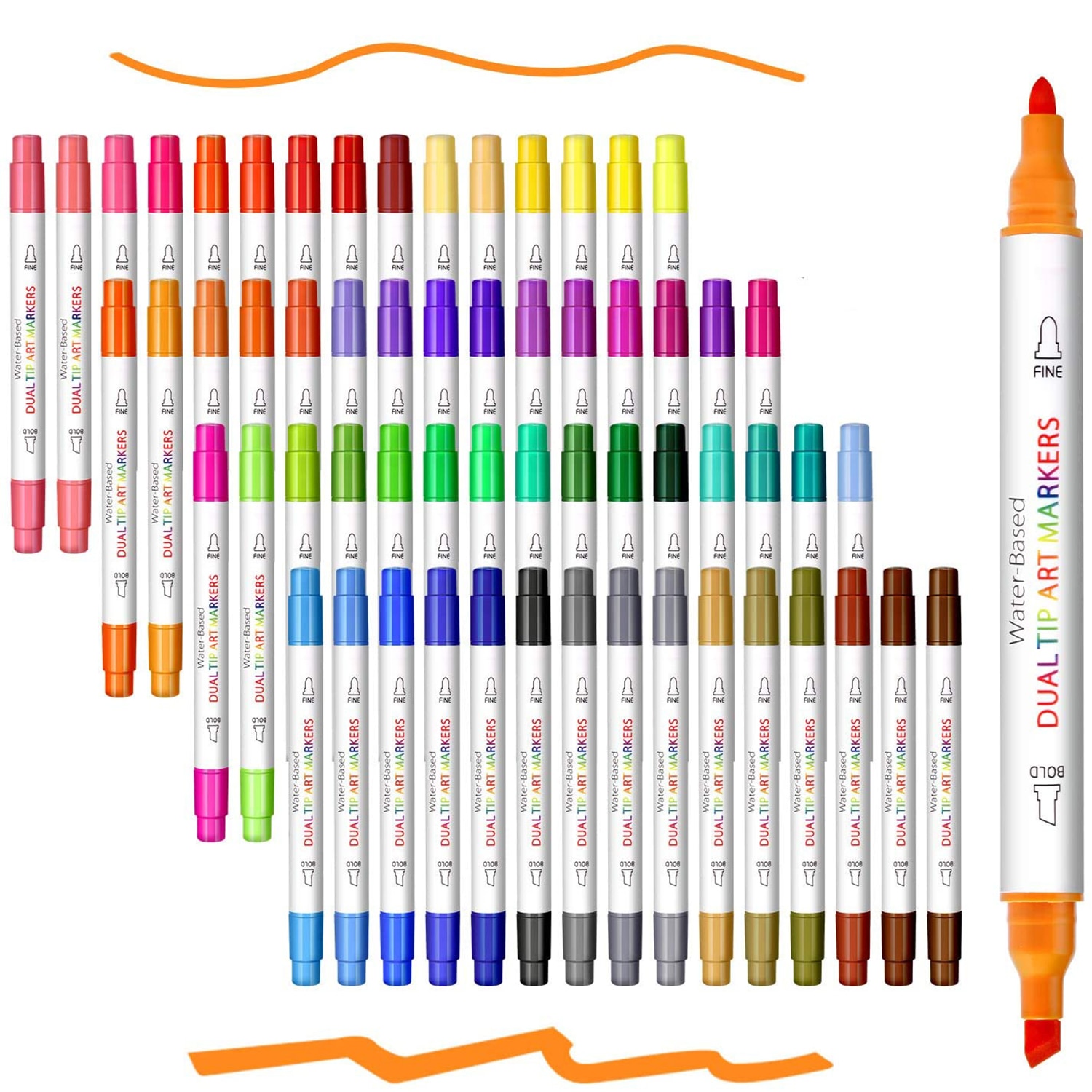 Artist Paint Marker For Adult Coloring Books, 60 Colors Dual Tip Water Based Colored Art Markers Highlighter Fine Point