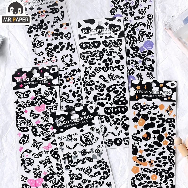 Mr Paper 6 Designs Cow Dream Workshop Series PET Sticker DIY Decorative Collage Material Material Sticker