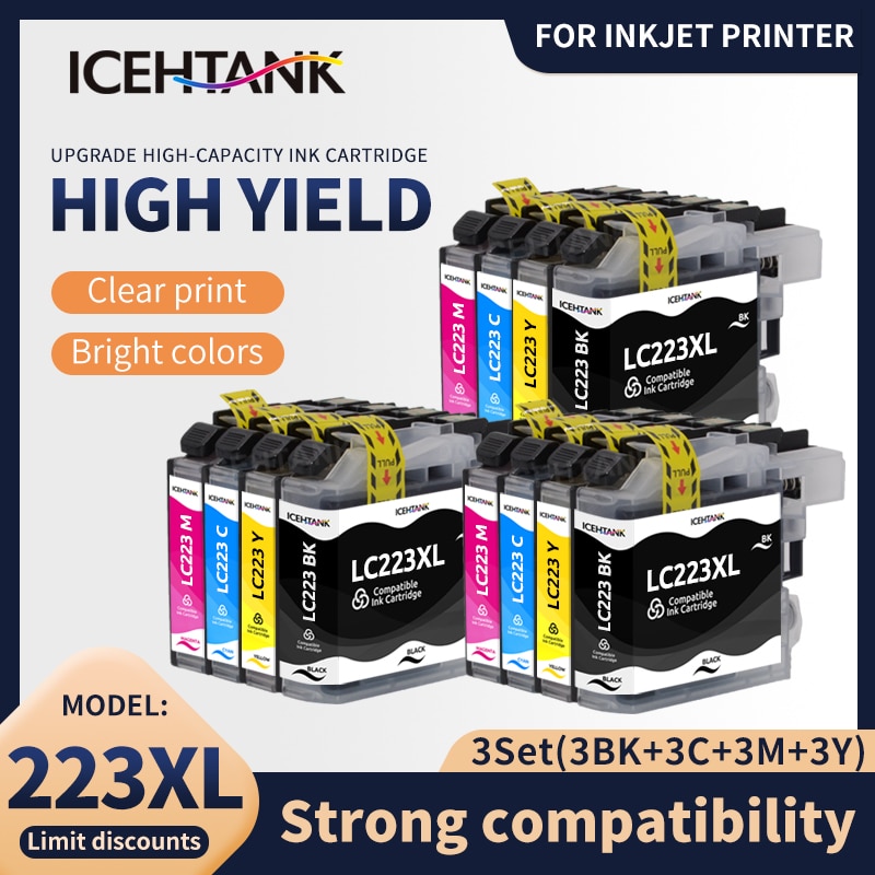 Icehtank LC223 LC221 LC 223 Cartridges for Brother Printer Ink Cartridge DCP-J562DW J4120DW MFC-J480DW J680DW J880DW J5320