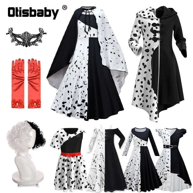 Summer Masquerade Maleficent Cruella Dress for Girls Halloween Malefic Vampire Costume New Year Children's Carnival Party D