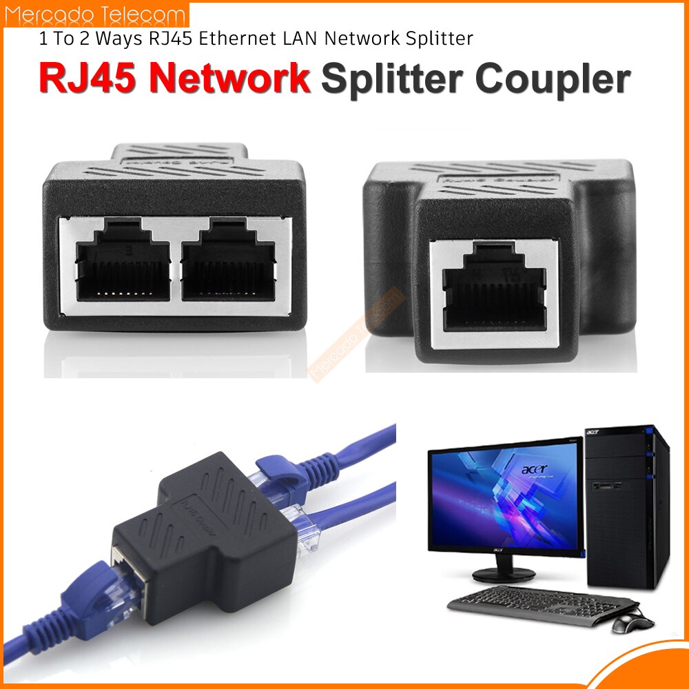 Network Rj45 Cable Port Network Cable Splitter Extender Plug Adapter Connector (8 Core) Split Into Two Splitter