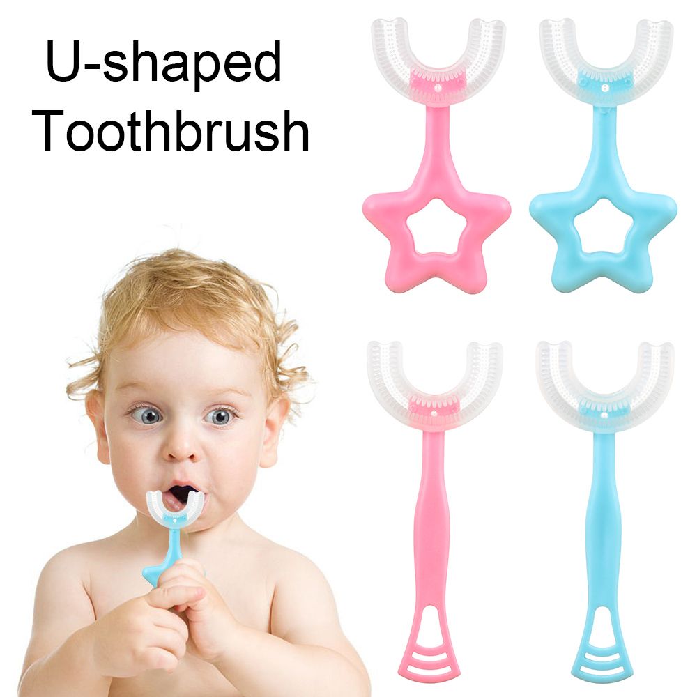 Cartoon Kids Toothbrush U-Shape Infant Toothbrush with Handle Silicone Oral Care Cleaning Brush for Toddlers Ages 2-6 Baby Care