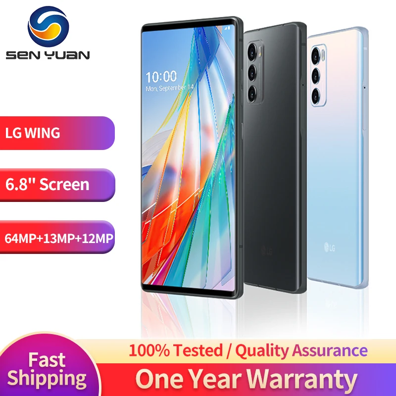 Original LG WING 5G CellPhone F100VM F100TM F100N F100 4G LTE Mobile Phone 6.8'' 128GB ROM Android LG Wing Mobile Cell